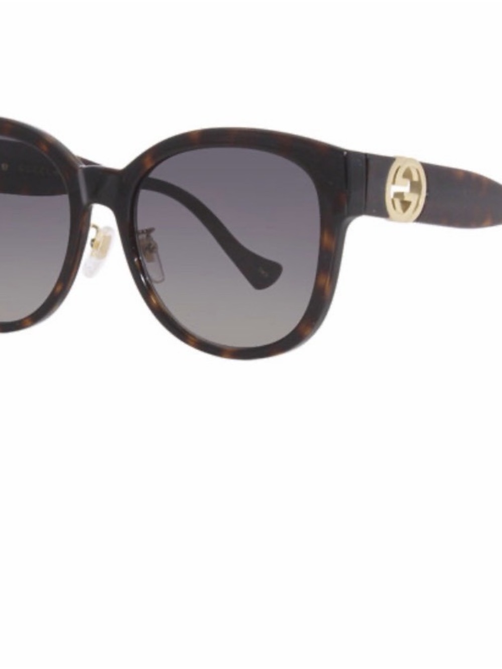 Gucci Tortoiseshell Round Sunglasses with Gold Logo & Gradient Gray Lenses